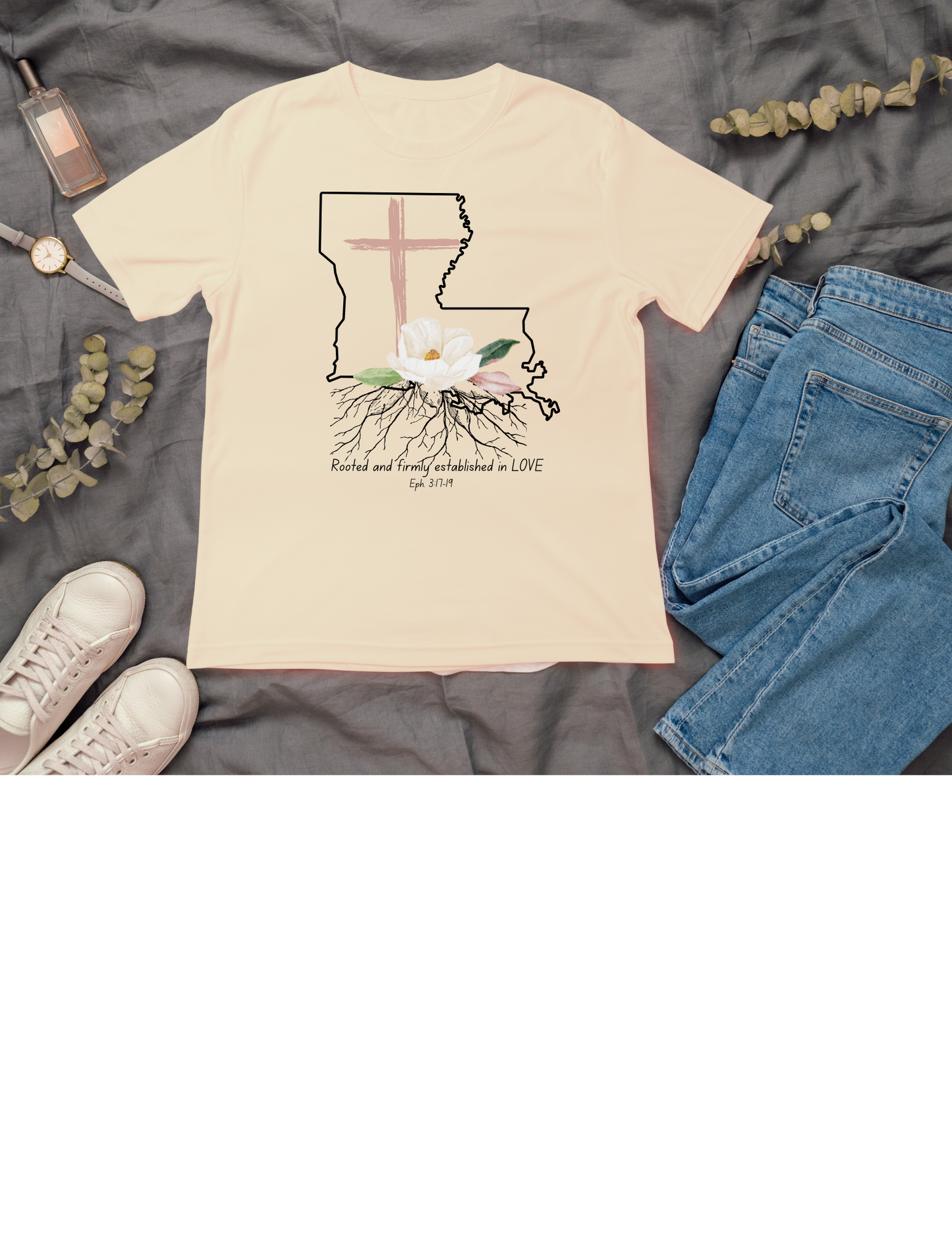 Rooted in Love- Louisiana- Sweet Magnolia T-shirt